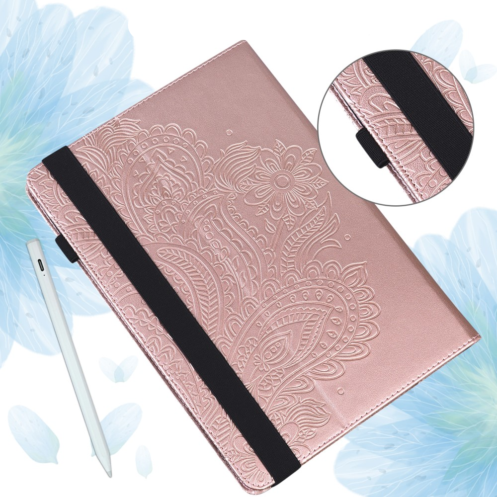 iPad Mini 7 (2024) / Mini 6 (2021) Leder Tasche Flip Cover Blumen Mandala Imprint - Roségold