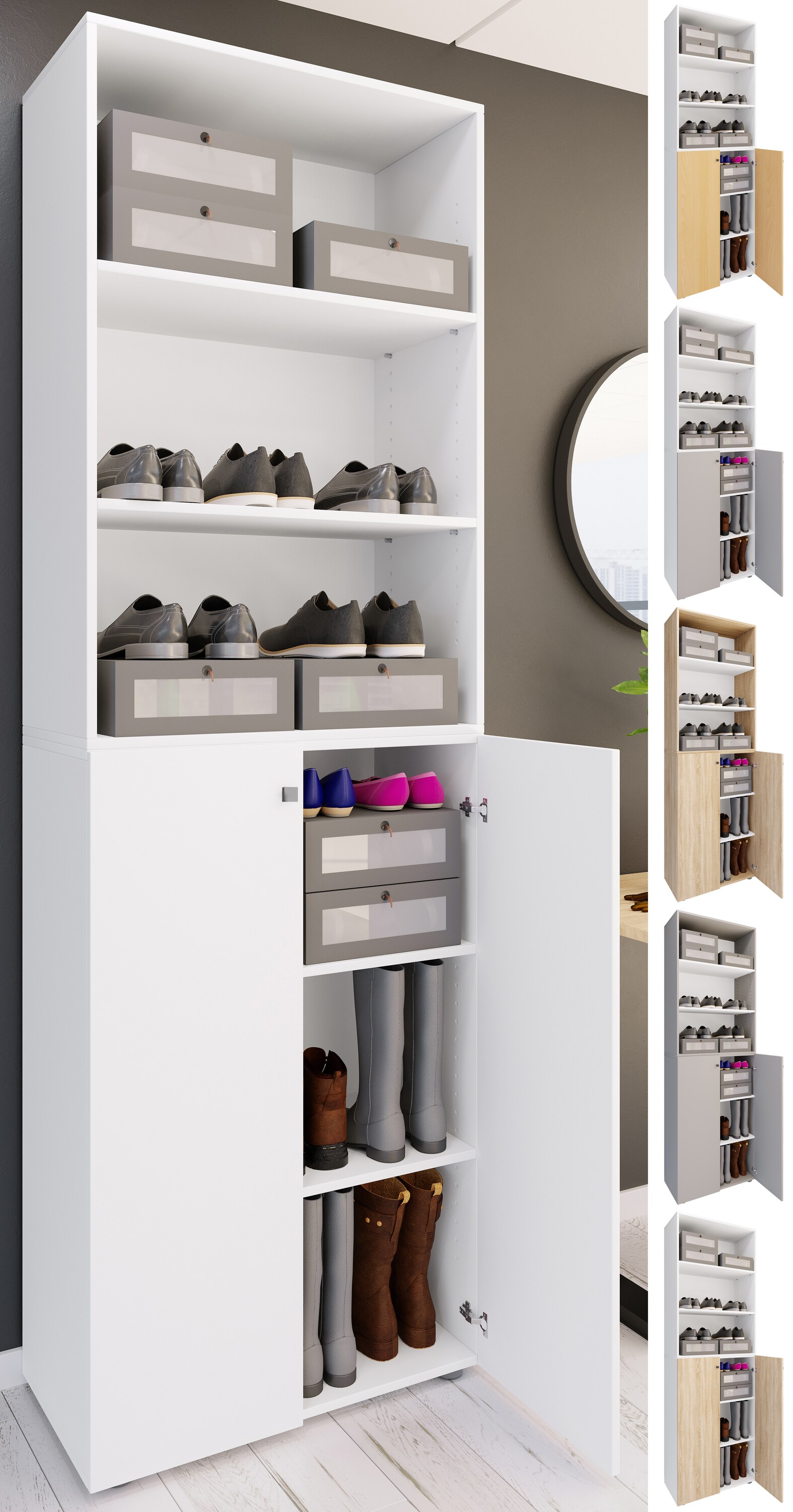 VCM XL Holz Großer Schuhschrank Schuhregal Groß Stiefel Dielenmöbel Lona 6 Fächer
