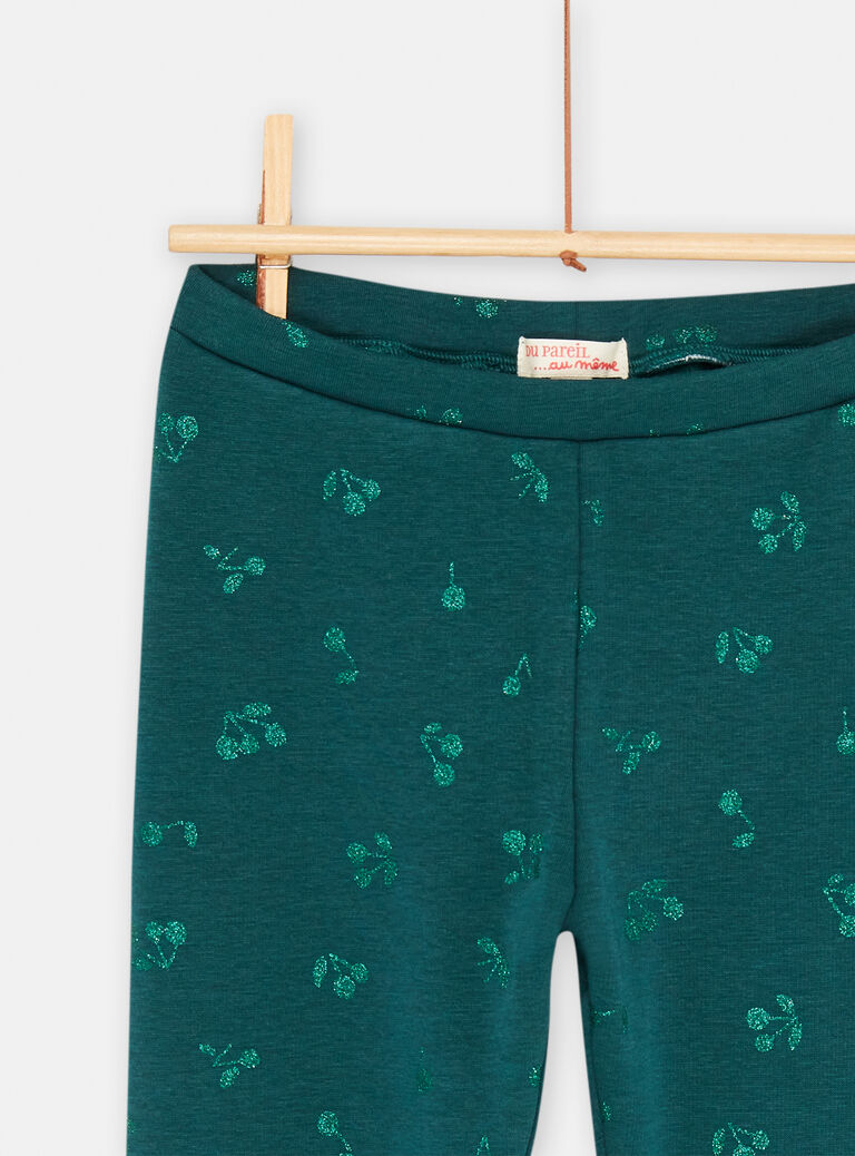 Legging bleu canard à imprimé cerise pour fille