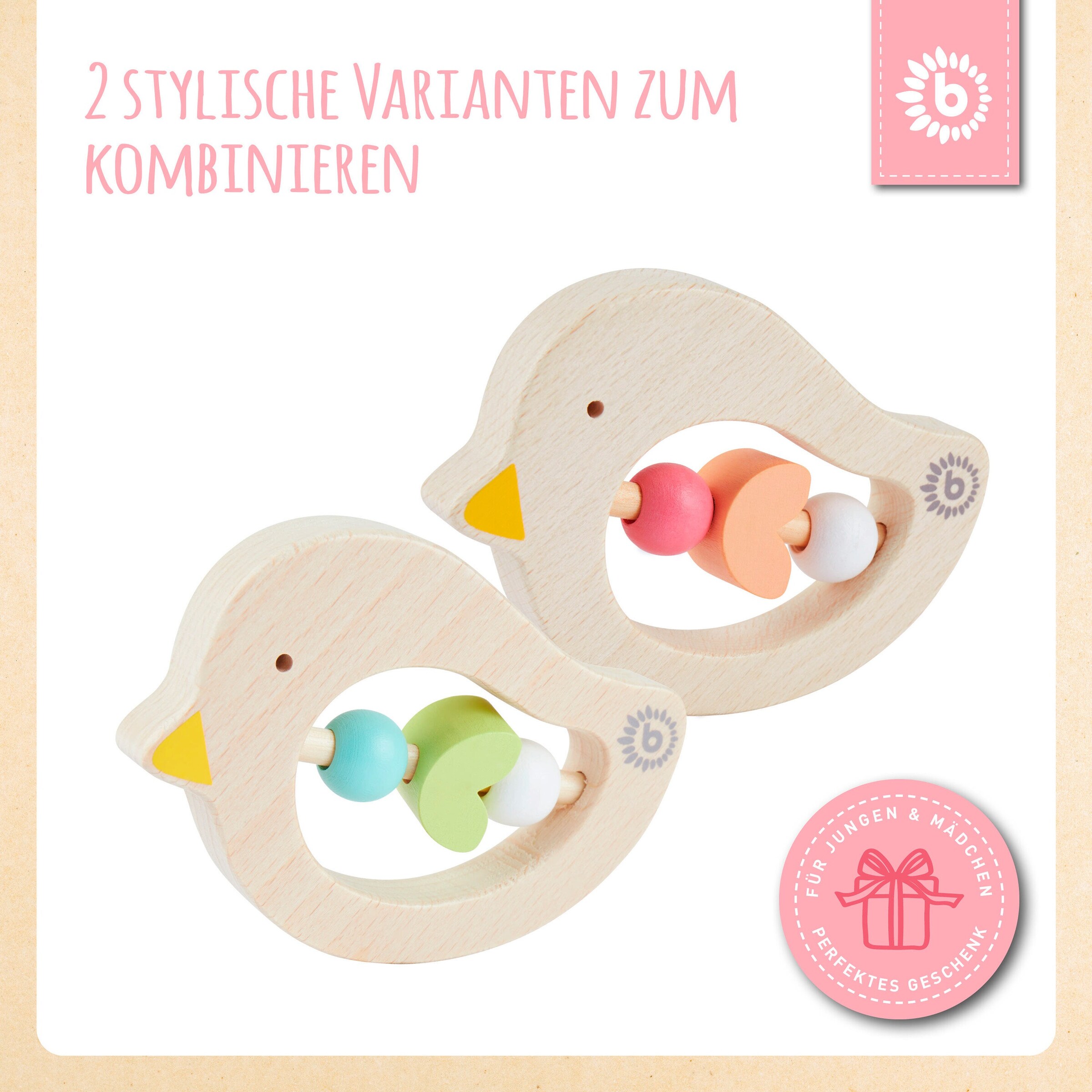 Bieco Beißring Holz Vogel - ab Geburt Orange