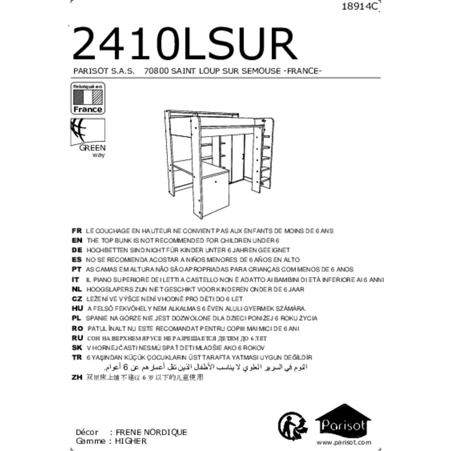 Parisot Multifunktionshochbett Higher 1 Esche Nordische Esche