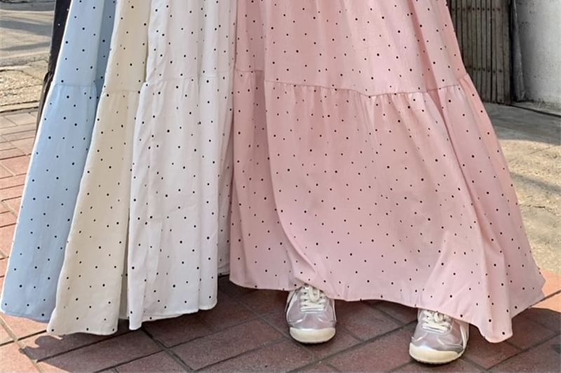 scenesweet - Maxi A-lijn rok met hoge taille en stippen