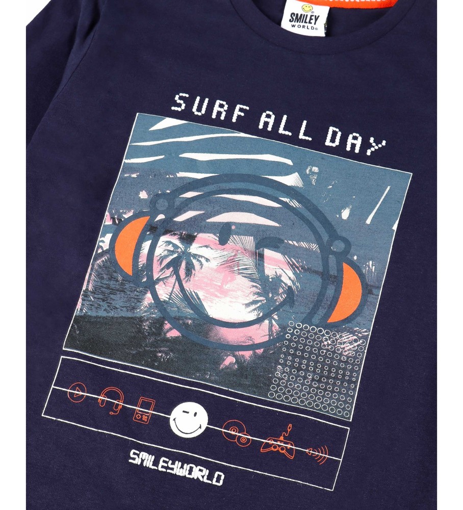Pijama Aznar Innova Surf All Day de manga comprida, azul marinho.