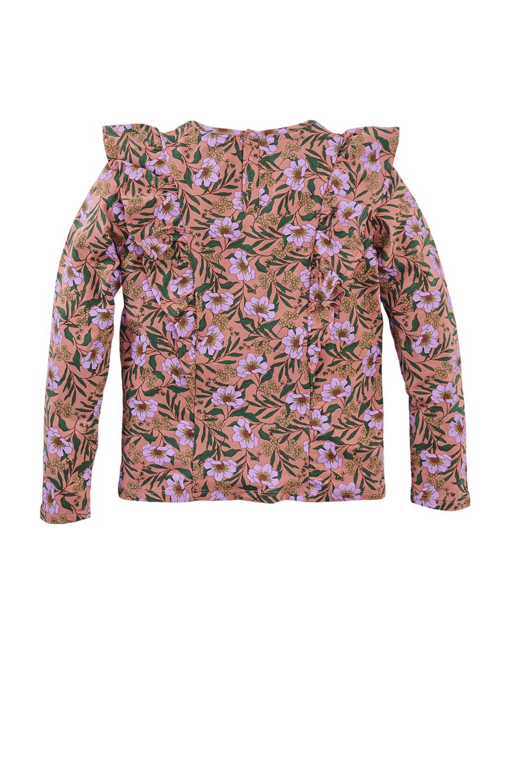 Z8 longsleeve Yelina met ruches zalmroze/roze/groen