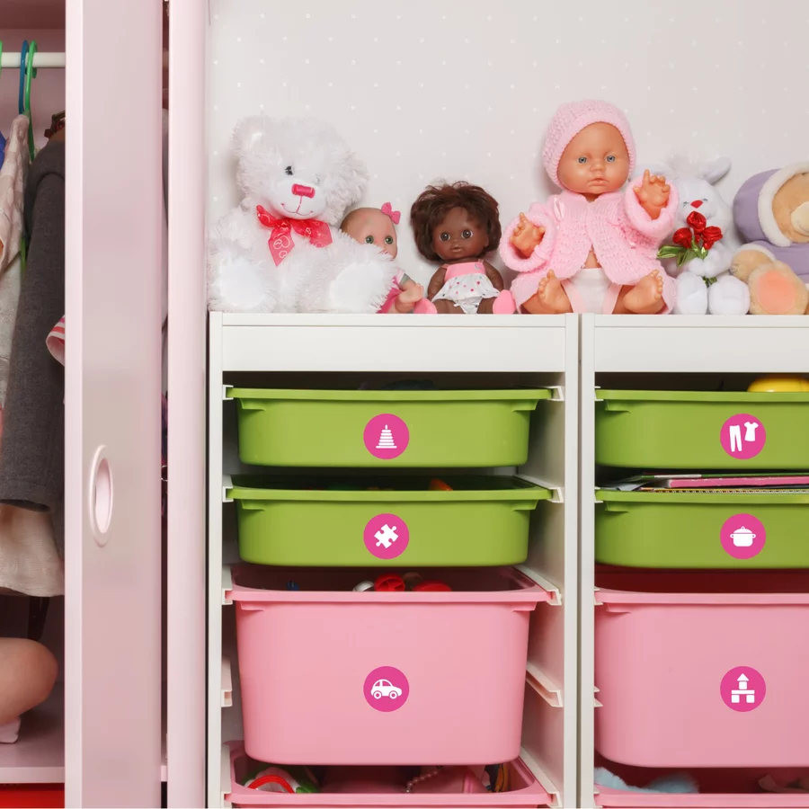 Nikima Möbelaufkleber Ordnungssticker für Spielzeug WEISS PINK pink