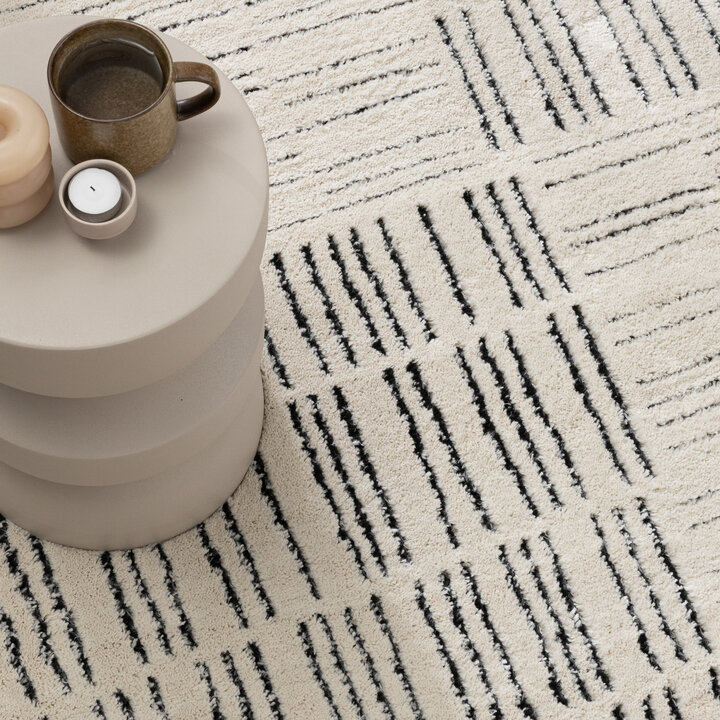 Scandinavisch vloerkleed - Yune Lines Creme/Zwart