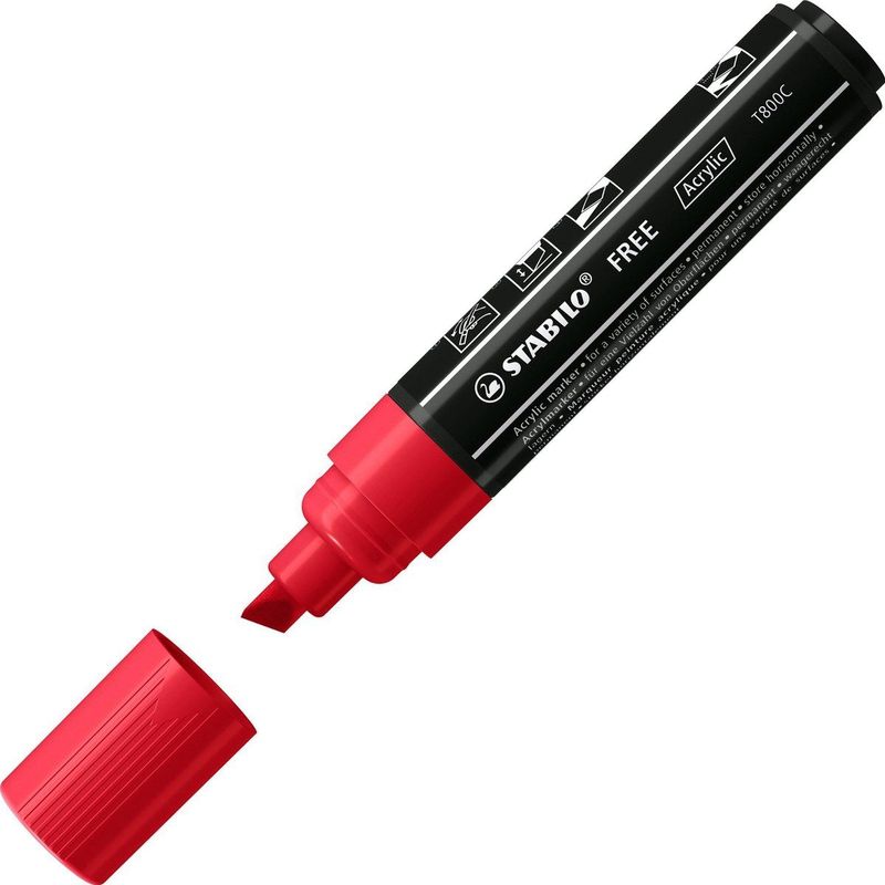 STABILO FREE - T800C - Acryl Marker - Karmijn Rood - Doos 5 stuks