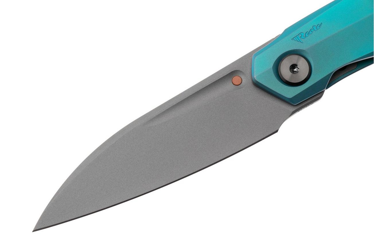 Reate VK-ANUB-TI-BC, Darkwashed Elmax, Blue Cyan Titanium zakmes, Vulpex Knives design