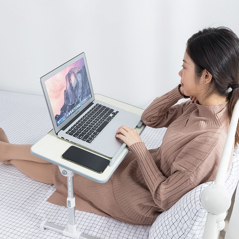 (53x30cm) 2in1 Klappbare Halterung Multifunktions Ständer Höhenverstellbarer Metall Betttisch für Macbook / Notebook / Laptop - Grau / Beige