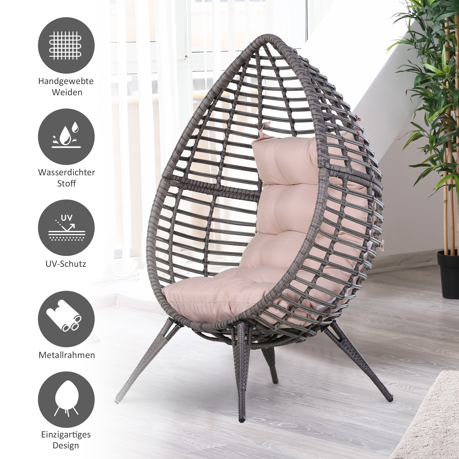 Outsunny Gartensessel in Tropfen Design 101L x 89B x 156H cm