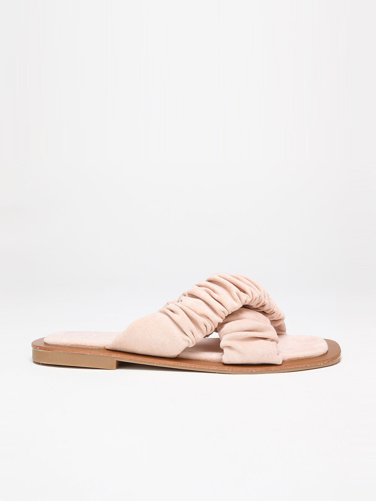Mules à brides smockée en suédine- Rose