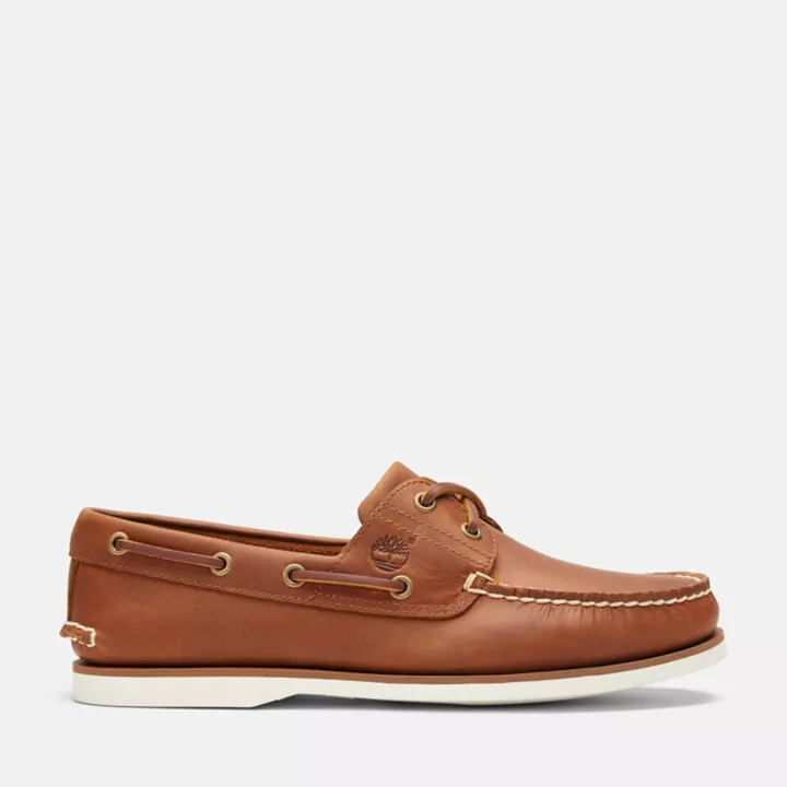 Chaussures bateau classique en cuir pour homme en marron clair
