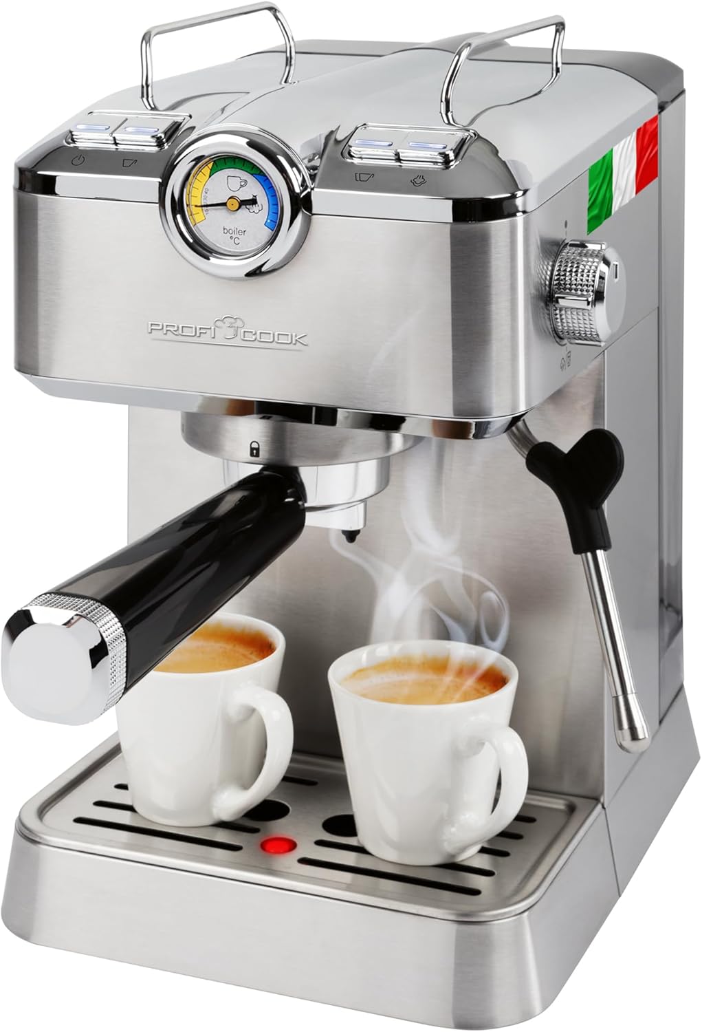 ProfiCook Espressomaschine | Espressoautomat inkl. Siebträger | italienische Profi-Espressopumpe 20 bar | für Kaffeepulver und Nespresso kompatible Kapseln | Kaffeemaschine Siebträger | PC ES 1267