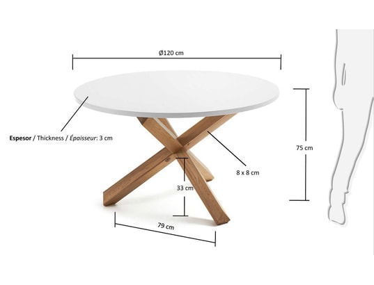 LF - Table de salle à manger Nori table blanche/bois diamètre 120 cm