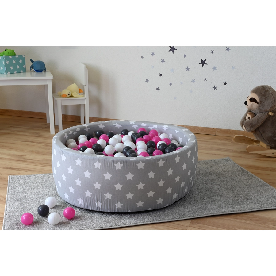 knorr toys® Bällebad soft - Grey white stars - 300 balls cremegreyrose grau
