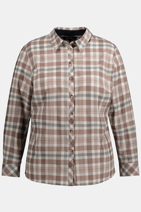 Bluse, Karo, Hemdkragen, Langarm