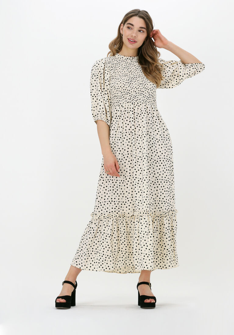 CO\\'COUTURE ecru co'couture midi jurk dot smock dress