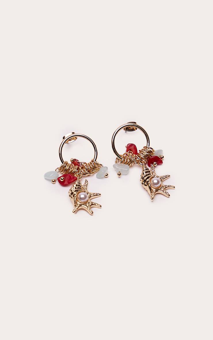 Doré Boucles D'oreilles Drapées À Perles Et Coquillage Conque