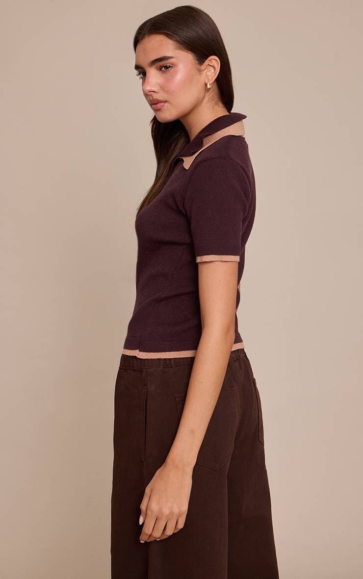 Chocolat Haut Polo En Maille Double Épaisseur Marron