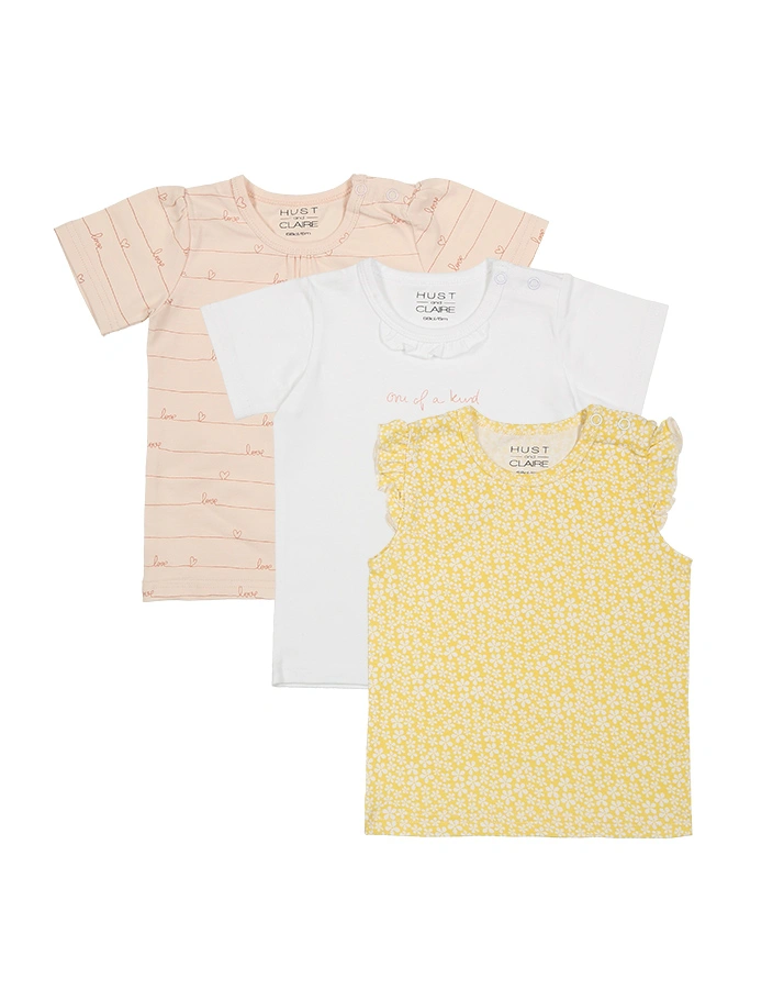T-Shirt ALINA 3er-Pack in weiß/gelb/rosa