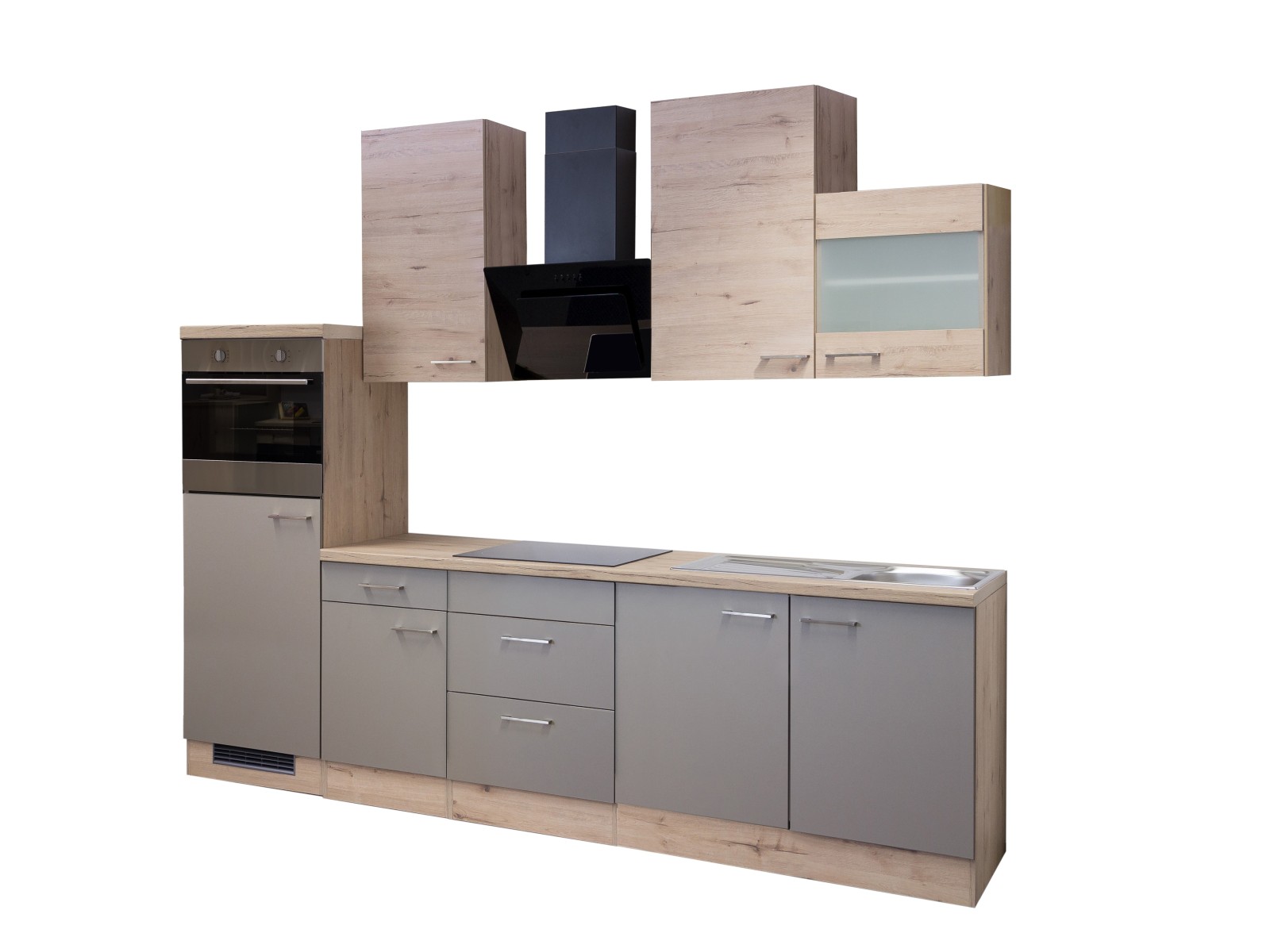 Küchenblock RIVA - Quarz-Cubanit-San Remo Eiche - mit E-Geräten - 270 cm