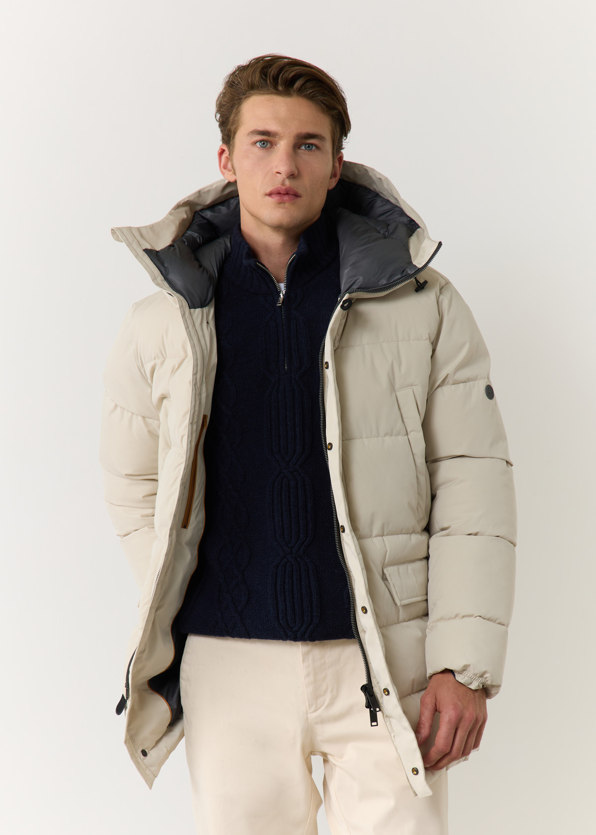 Parka matelassée unie beige à capuche