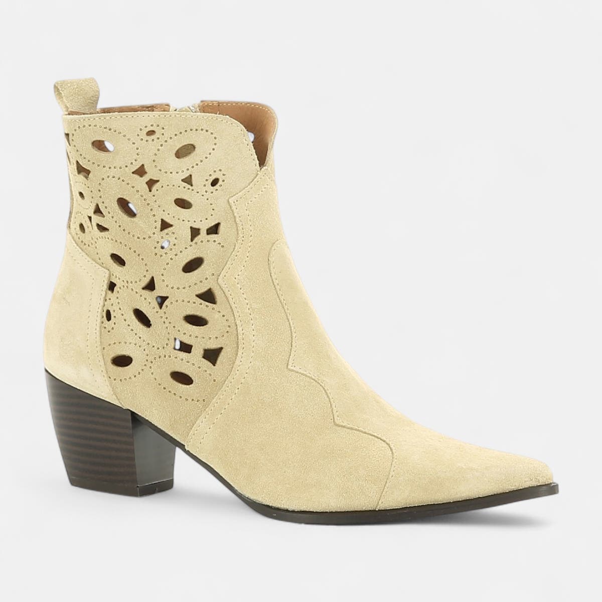 Santiags à talon Femme en cuir beige