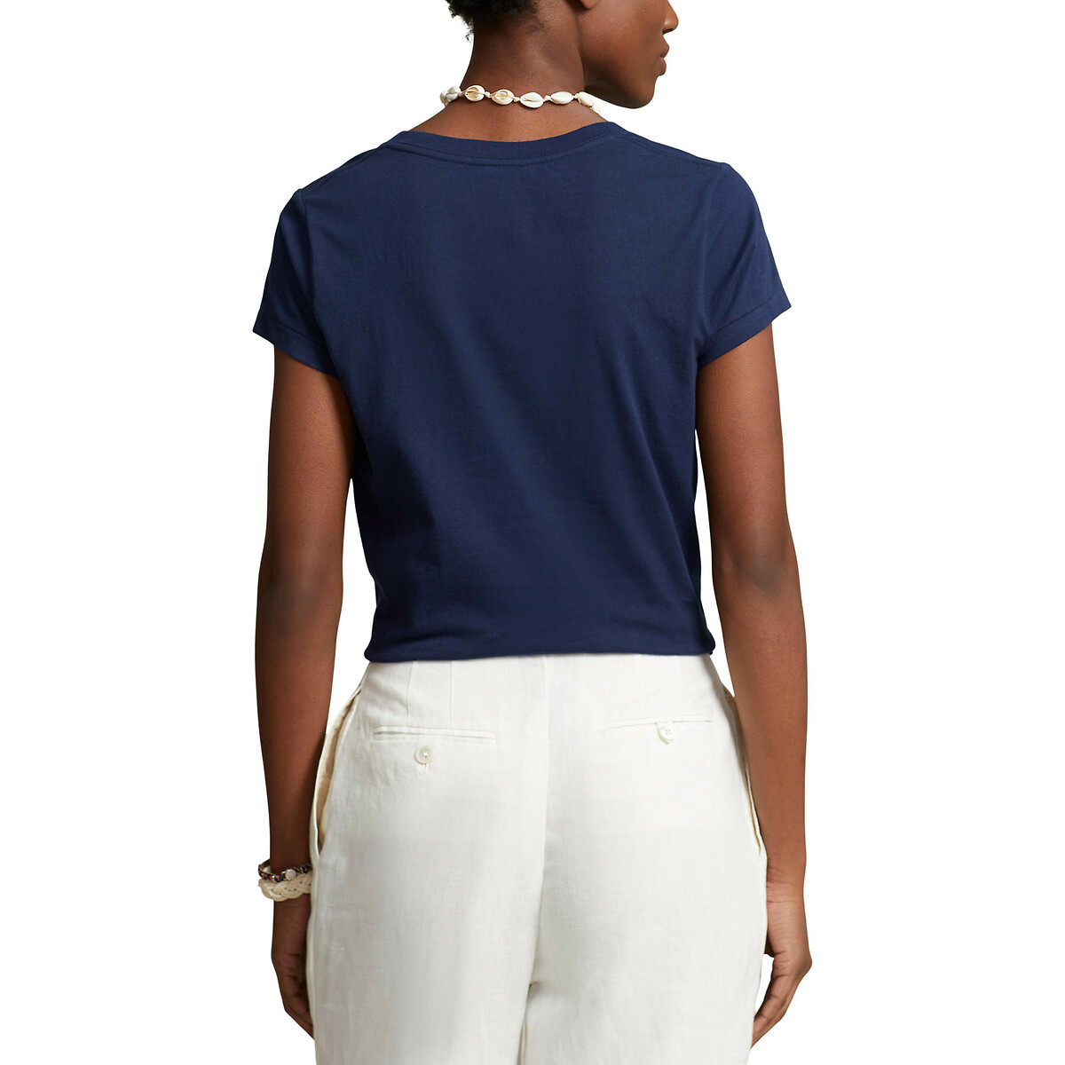 POLO RALPH LAUREN<br>Camiseta de manga curta com decote em V e logotipo no peito