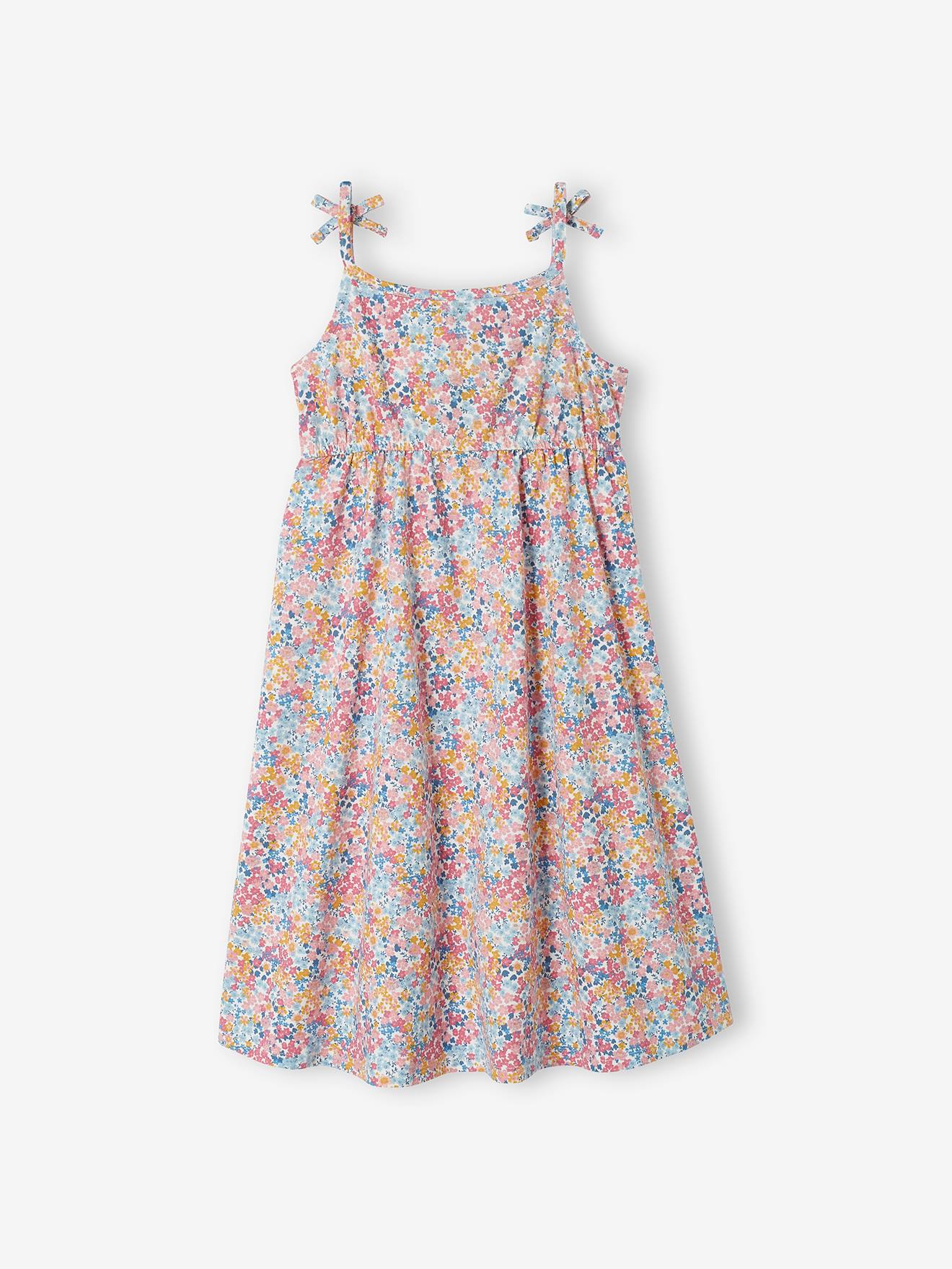 Vestido longo azul claro com alças finas para meninas