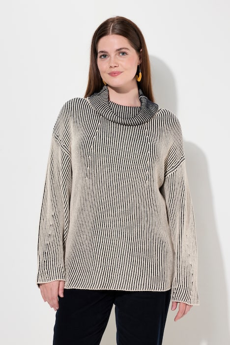 Pullover, Rippstrick, Rollkragen, Langarm, Biobaumwolle