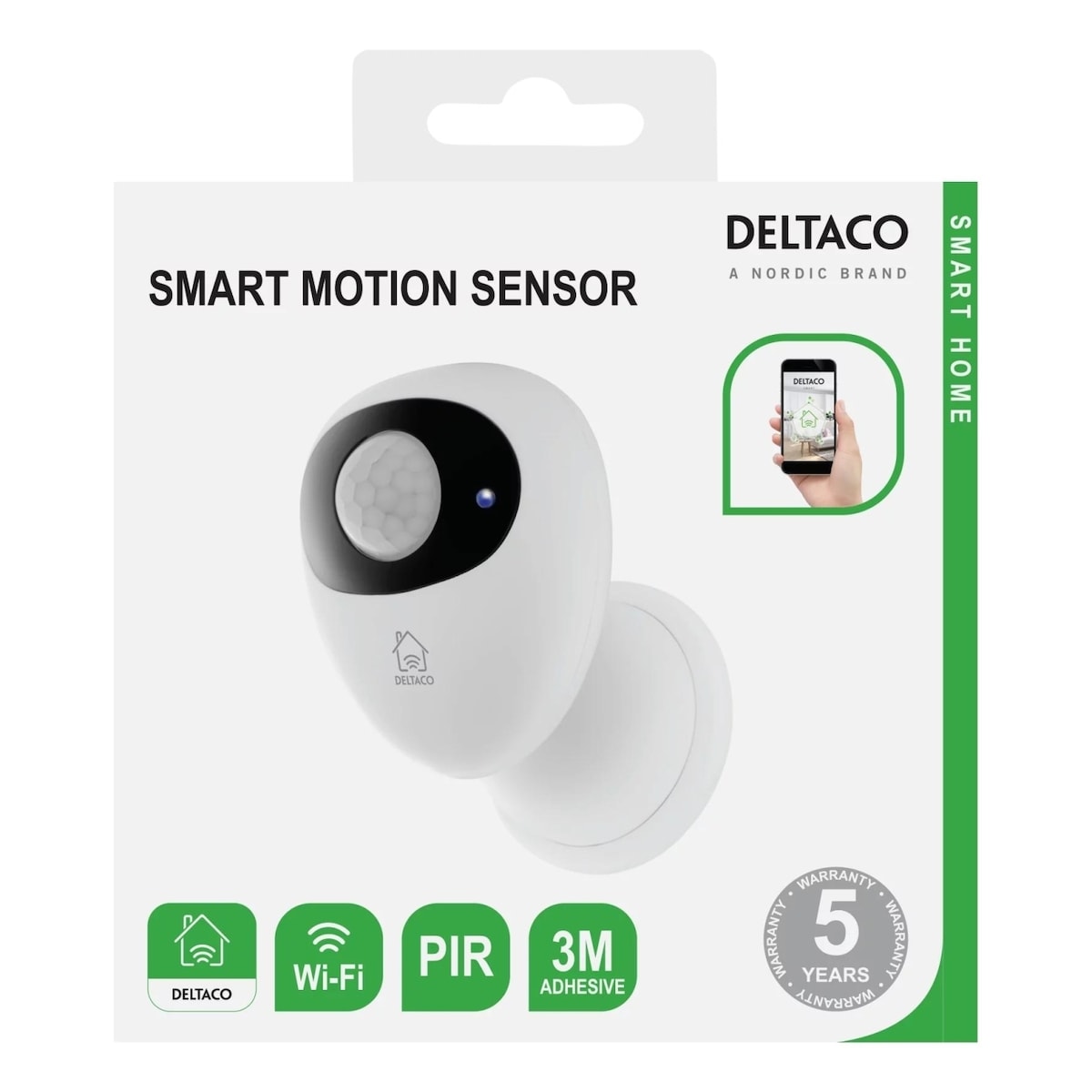 DELTACO SMART HOME Motion sensor, PIR, WiFi 2.4 GHz white/black