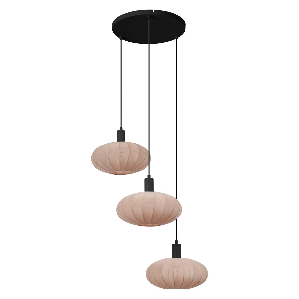 Japandi hanglamp zwart met bruine stoffen kap 3-lichts - Bida
