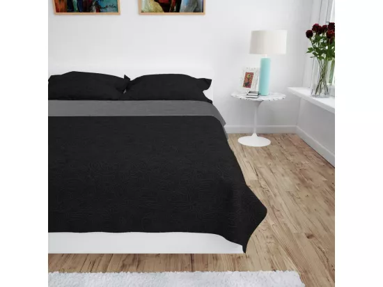 Couvre-lit à double face matelassé 230x260 Gris et noir