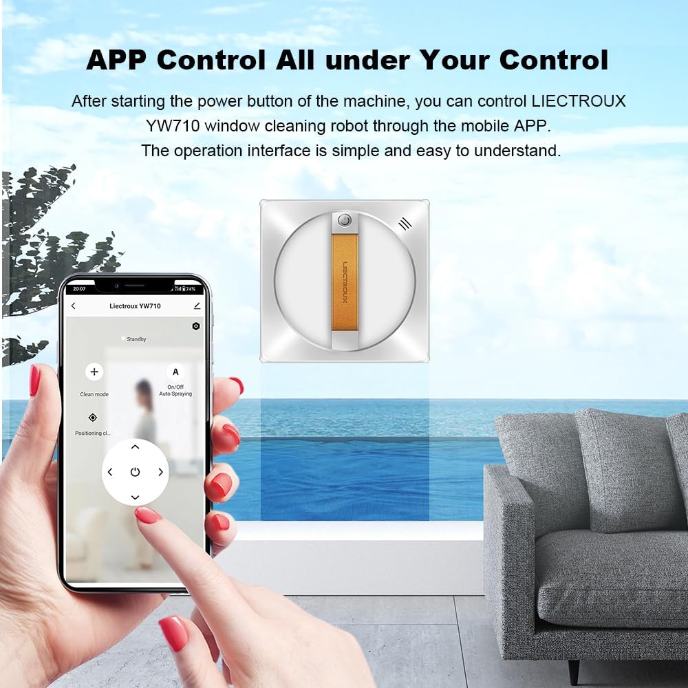 LIECTROUX Fensterwischroboter YW710, 2-Wege-Wassersprüher, bürstenloser Motor, App-Steuerung für Glas, Fenstern, Fliesen, Glasböden und schwer erreichbaren Stellen, Sicherheit und Fallschutz