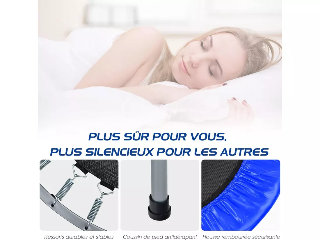 Trampoline de Fitness Pliable 101 cm avec Main Courante en Mousse Hauteur Réglable sur 4 Niveaux Charge 150 kg pour Adultes