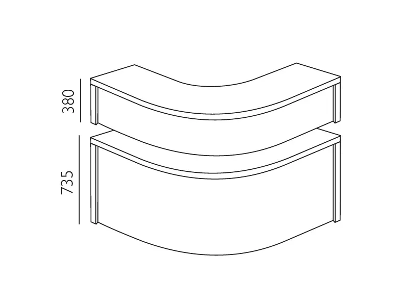 Reception Vega Overdel Hjørne 1300x1300 mm Birk