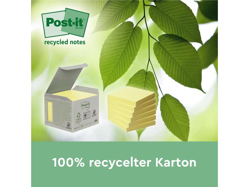 Post-it Notizzettel Post-it Recycling Gelb, 7.6 cm x 7.6 cm 18 Stück   6 gratis