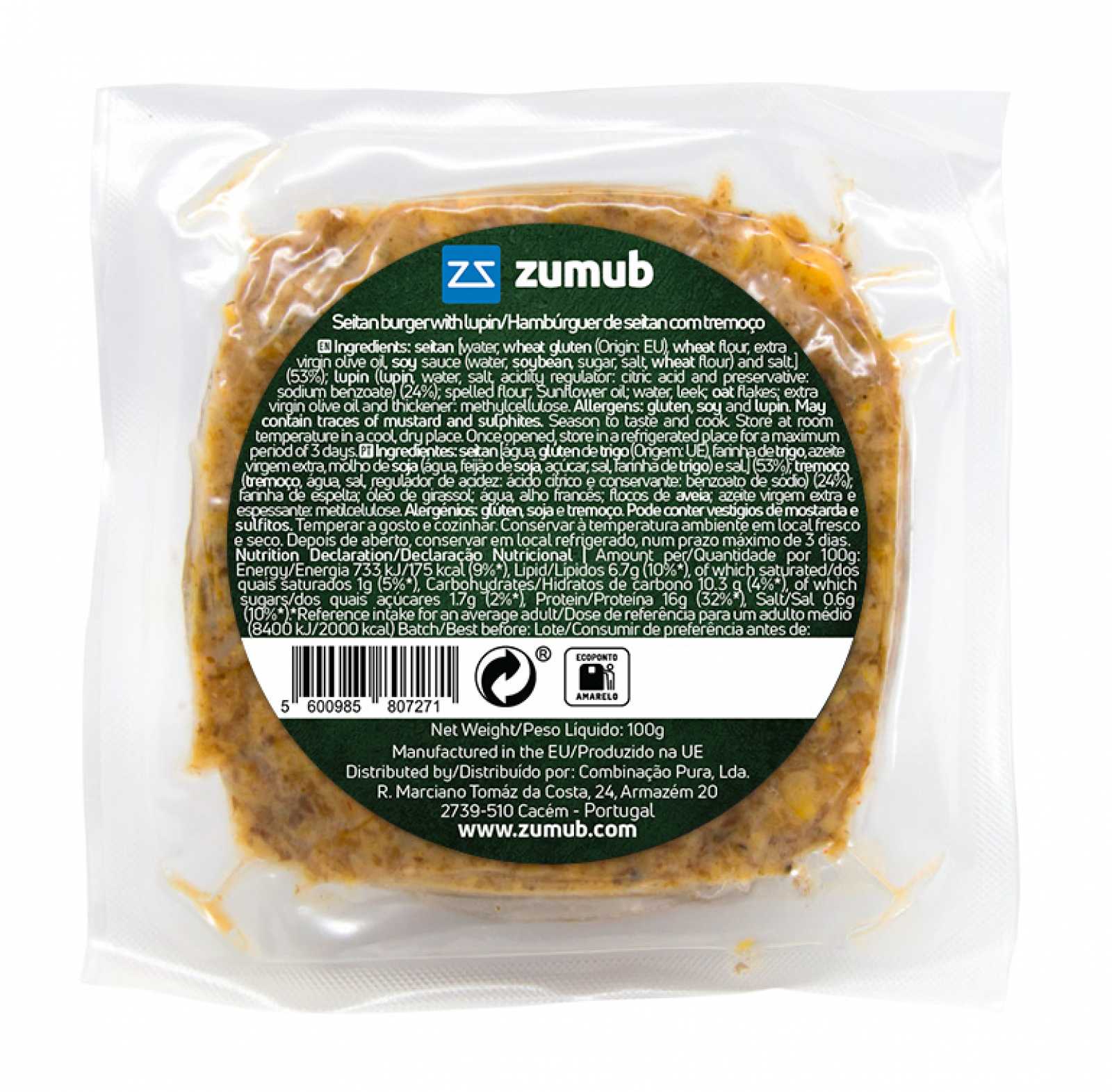 Hambúrguer de seitan com tremoço Zumub 100g