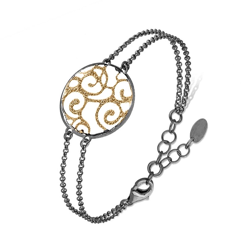 Bracelet Argent Scintillant Noir Doré