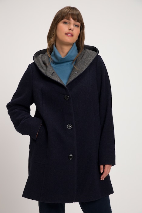 Wollmantel, Classic Fit,  Kapuze, Langarm