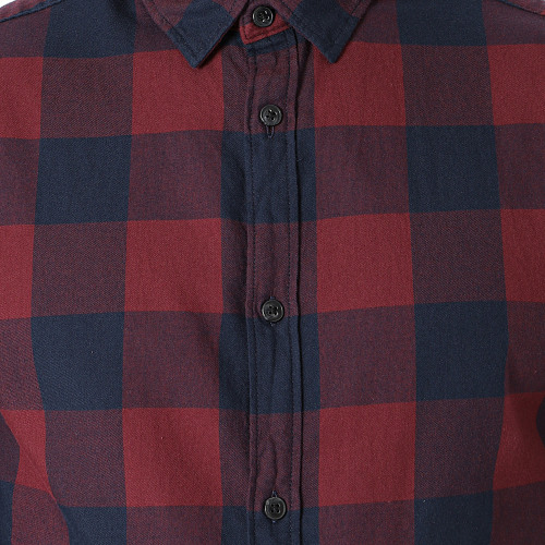 Chemise Manches Longues Gingham Carreaux Bordeaux