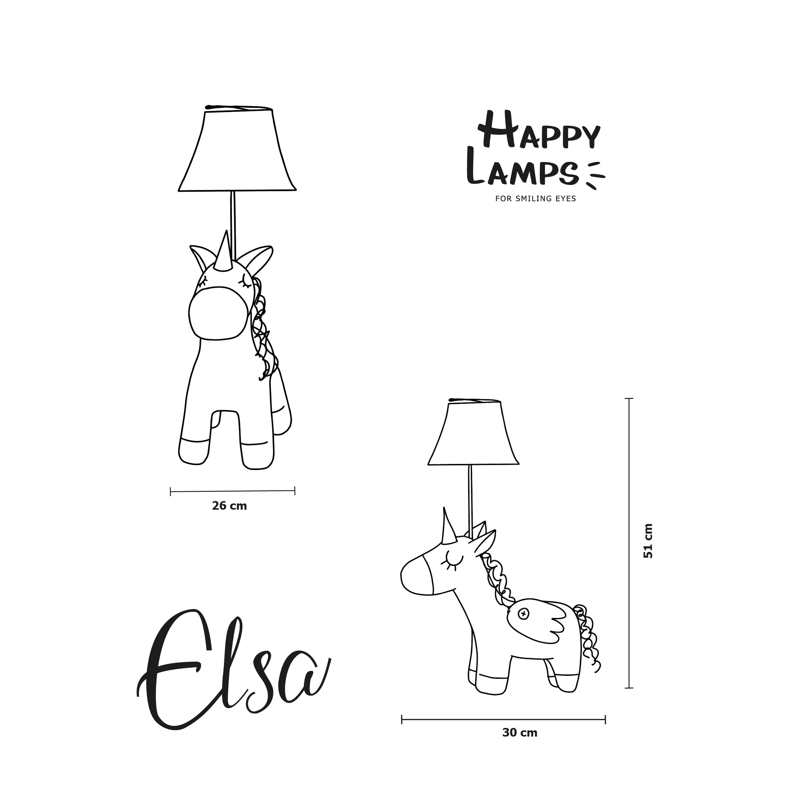 Design Tischleuchte LED Nachttisch Lampe Kinderzimmer Stofftier Deko Beleuchtung (HL10006) - Elsa das Einhorn