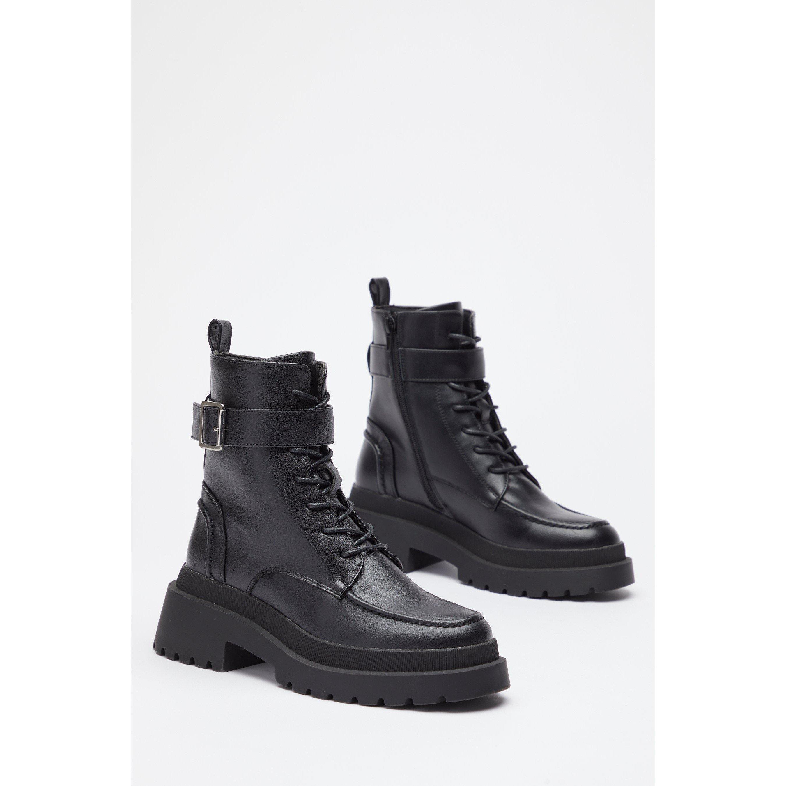 Be You Studio High Cut Lace Up Buckle Biker Boot