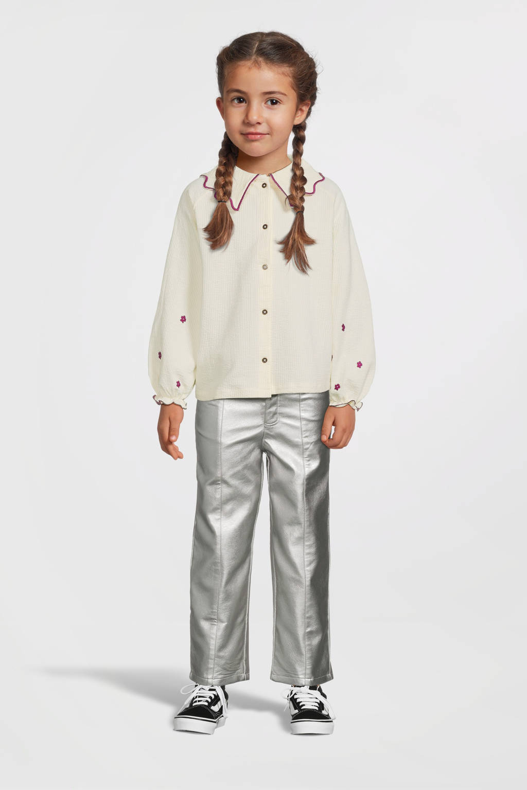 Your Wishes blouse met printopdruk en borduursels ecru/roze