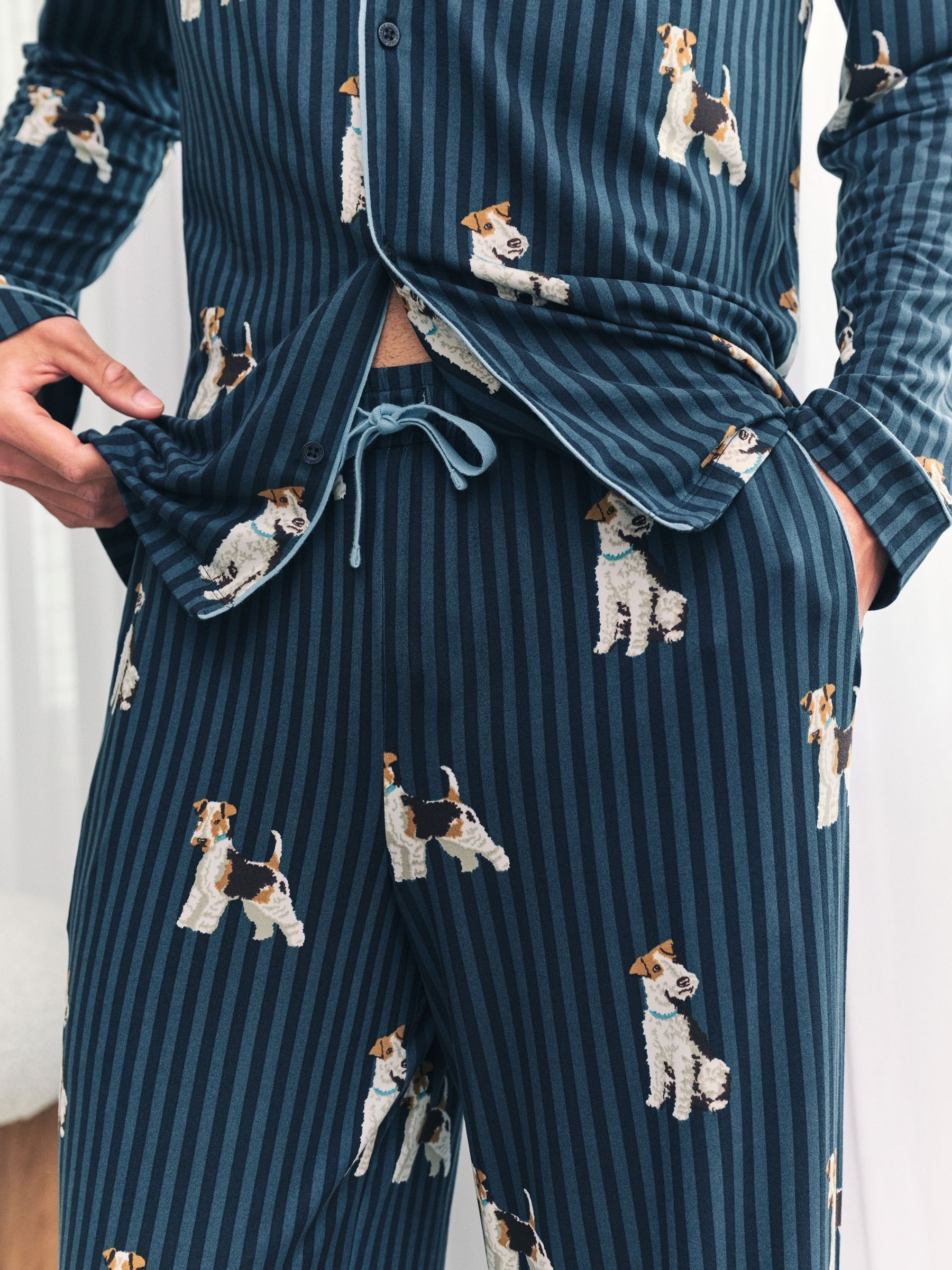 Chelsea Peers Terrier Dog Stripe Print Long Pyjamas Set