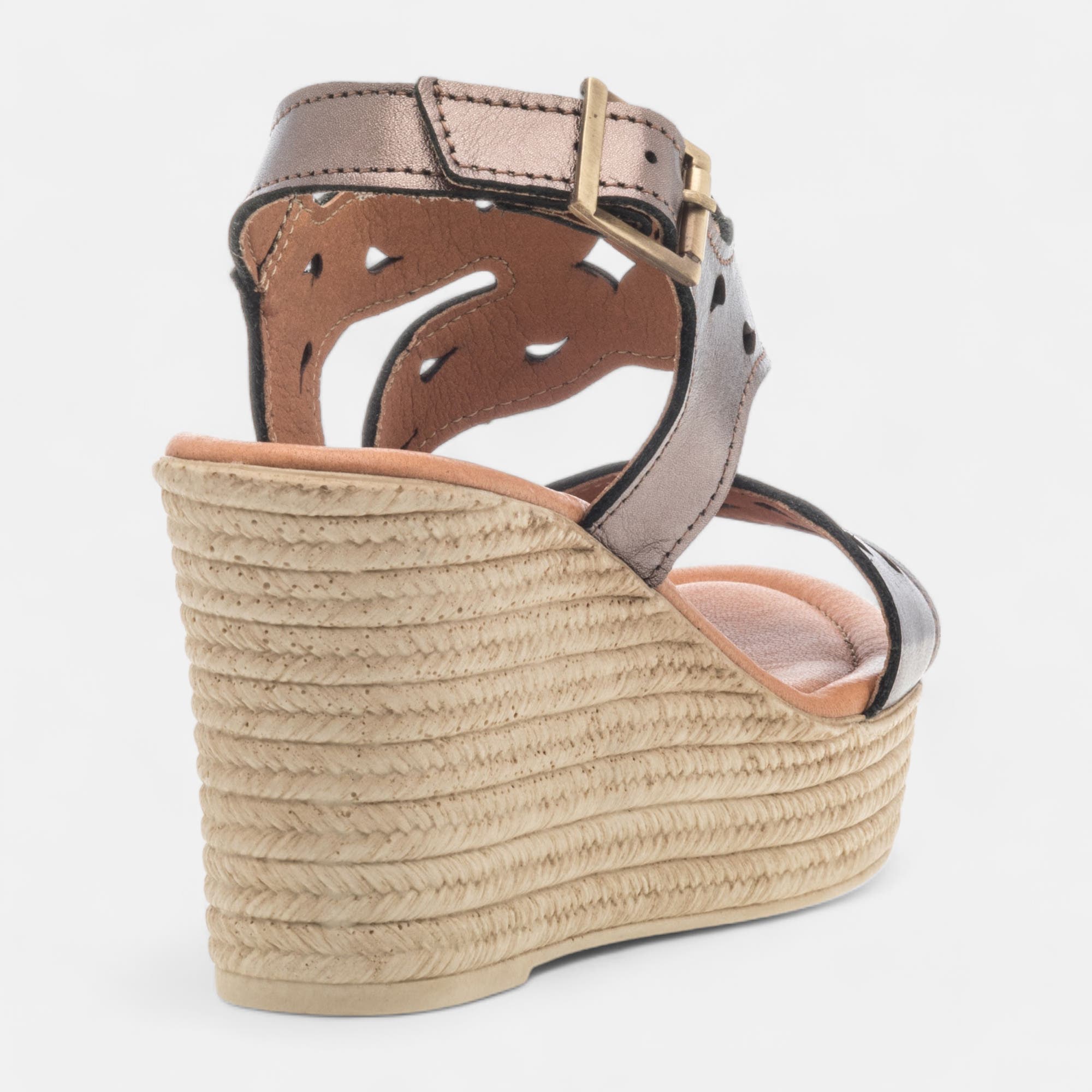 Nu-pieds à talon compensé Femme en cuir bronze