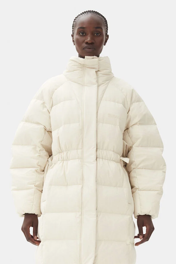Ganni Tech Seersucker Puffer Coat Tofu