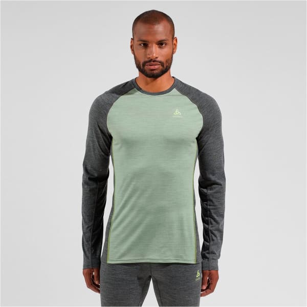 T-shirt thermique ODLO NATURAL PERFORMANCE PW 150 BL TOP CREW NECK L/S MATTE GREEN/DARK GREY MELANGE