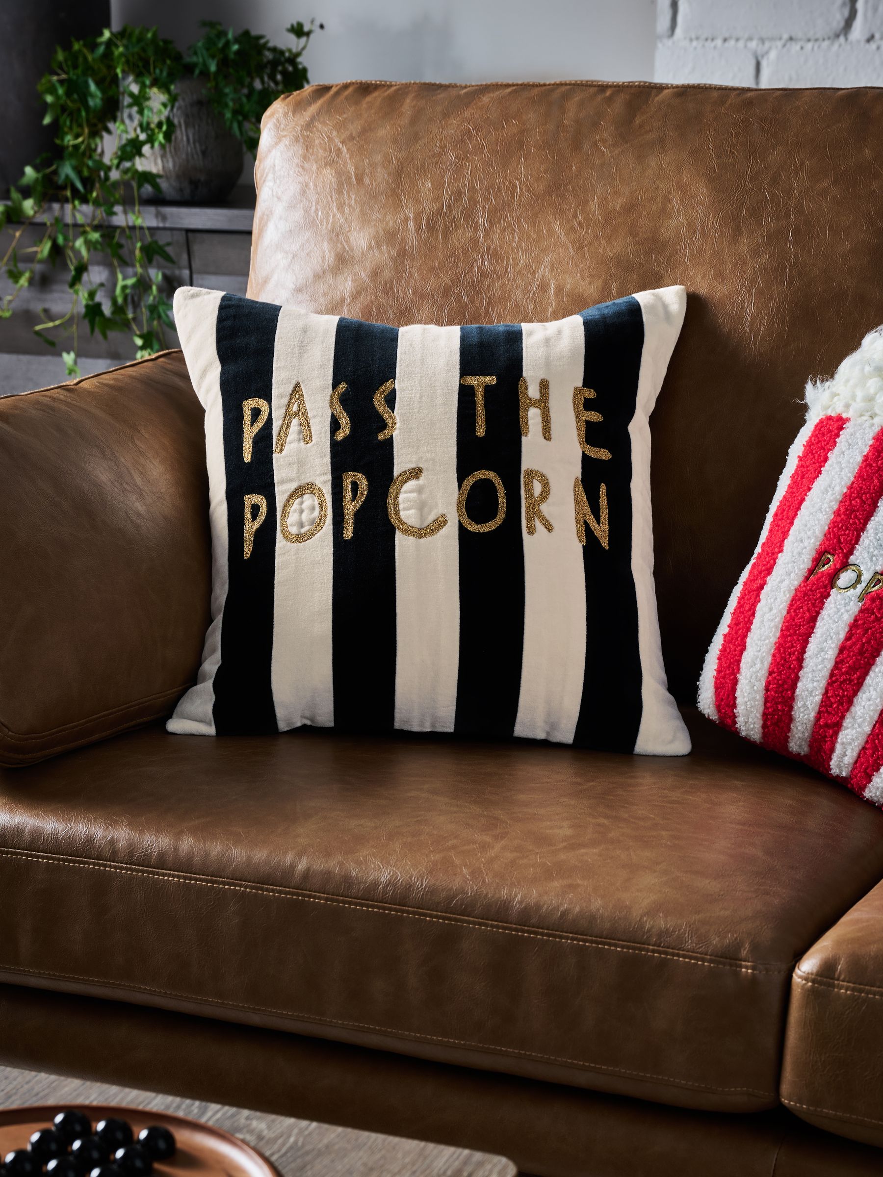 43 x 43cm Popcorn Slogan Stripe Velvet Cushion