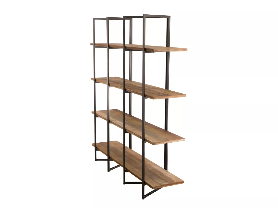 ALIDA - Étagère marron 4 niveaux Teck recyclé Acacia Mahogany et métal noir